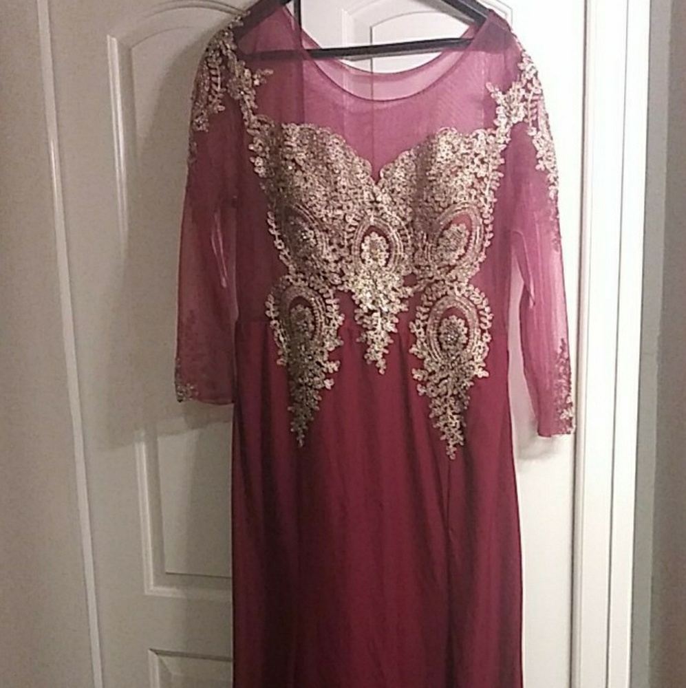 Burgundy & Gold Prom Dress